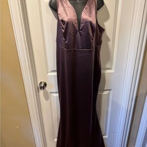 XXL Metallic Plum Deep-V Maxi Slip Dress